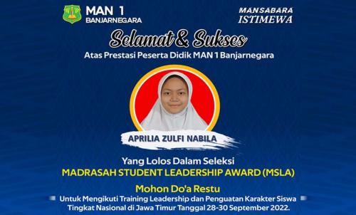 Aprilia Zulfi Nabila, Lolos Tingkat Nasional Madrasah Student Leadership Award 2022